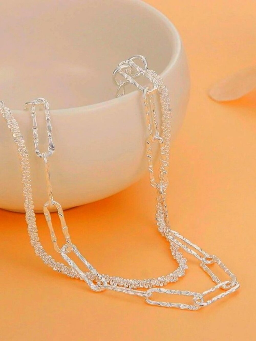 Francesca Link Shimmer Paperclip Duo Chain Sterling Silver Necklace Gift Package